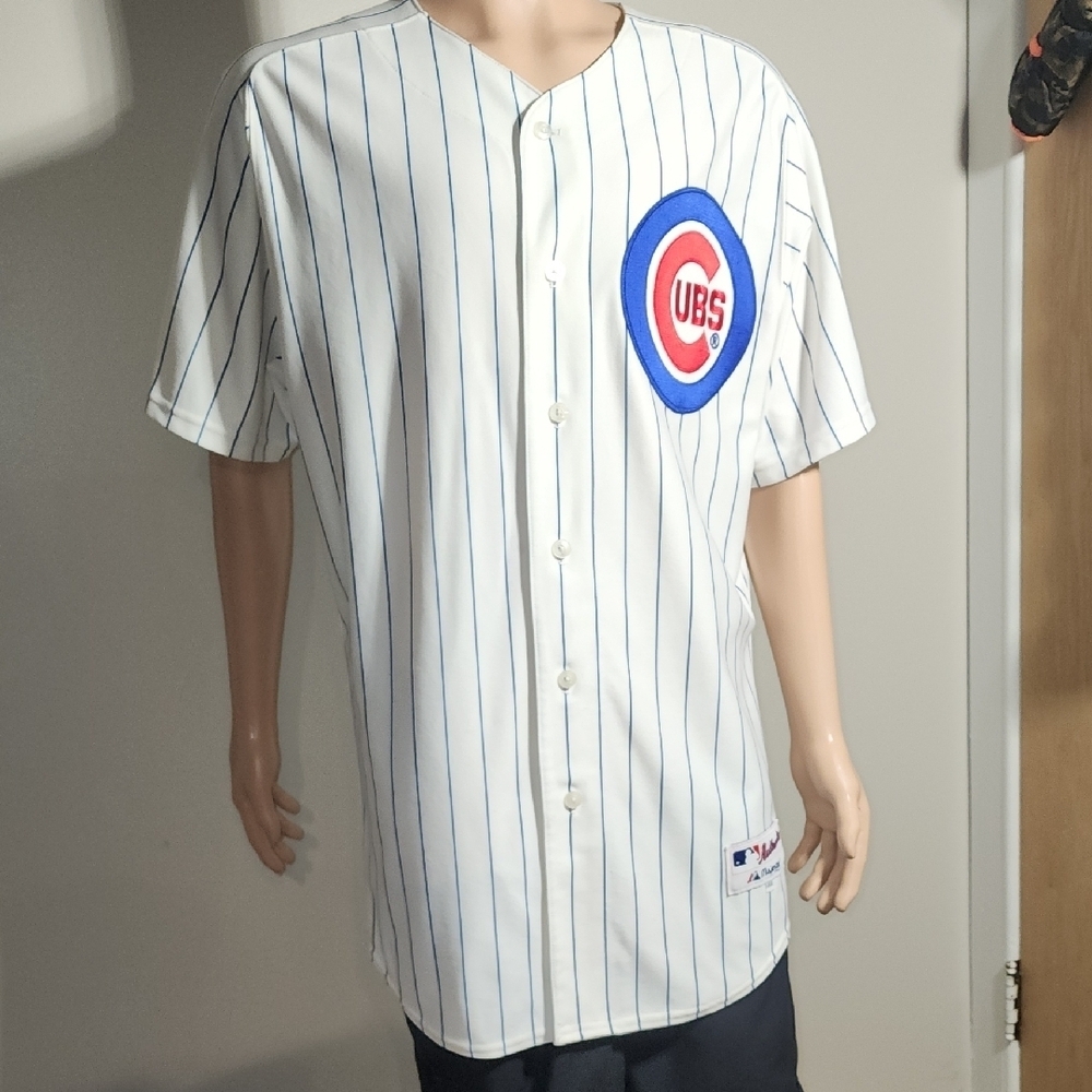 Majestic White and Blue Pinstripe Men's Jersey